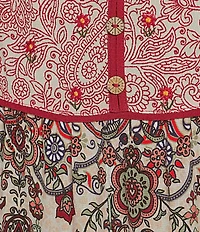 John Mark Floral Patchwork Embroidered Split Neck 3/4 Sleeve A-Line Midi Dress