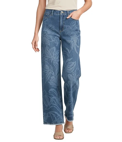 John Mark Floral Print Wide Leg Jeans
