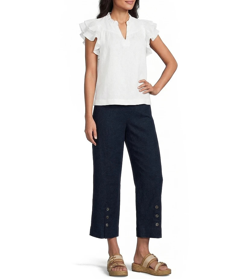John Mark Front Button Detail Wide Leg Ankle Pants