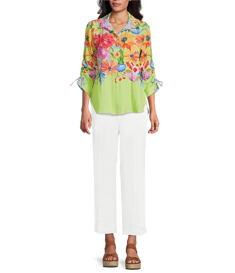 John Mark Front Button Detail Wide Leg Ankle Pants