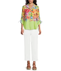 John Mark Front Button Detail Wide Leg Ankle Pants