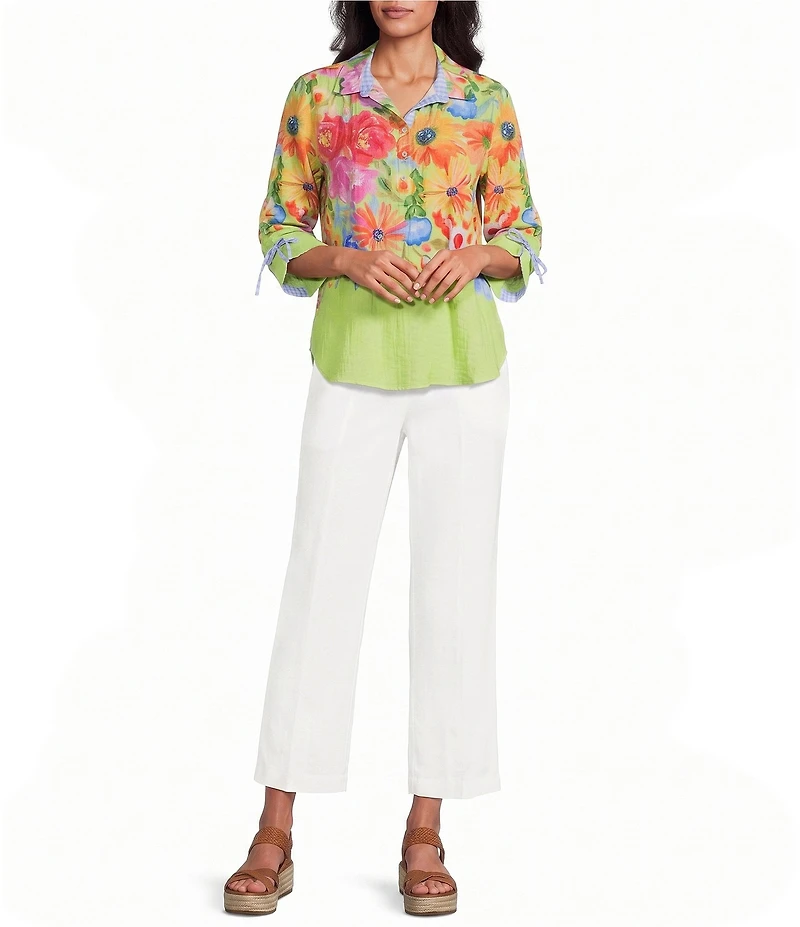 John Mark Front Button Detail Wide Leg Ankle Pants