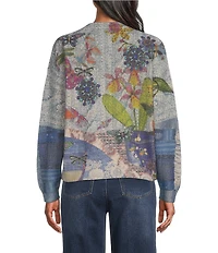 John Mark Knit Butterfly and Floral Print V-Neck Long Sleeve Cardigan