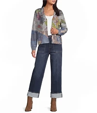John Mark Knit Butterfly and Floral Print V-Neck Long Sleeve Cardigan
