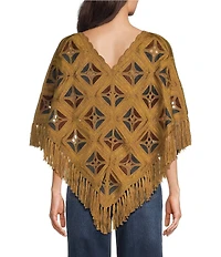 John Mark Knit Crochet Diamond Window Pane V-Neck Poncho