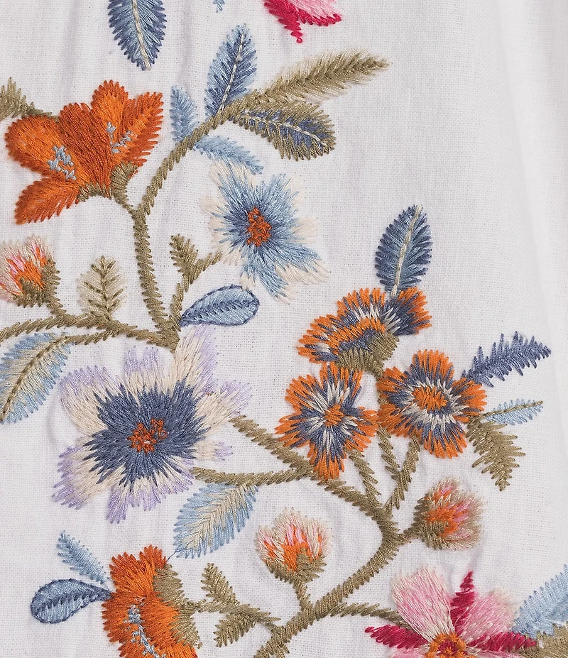 John Mark Linen Blend Embroidered Floral Wide Leg Pants