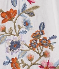 John Mark Linen Blend Embroidered Floral Wide Leg Pants