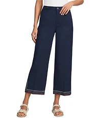 John Mark Linen Blend Straight High Rise Embroidery Pants