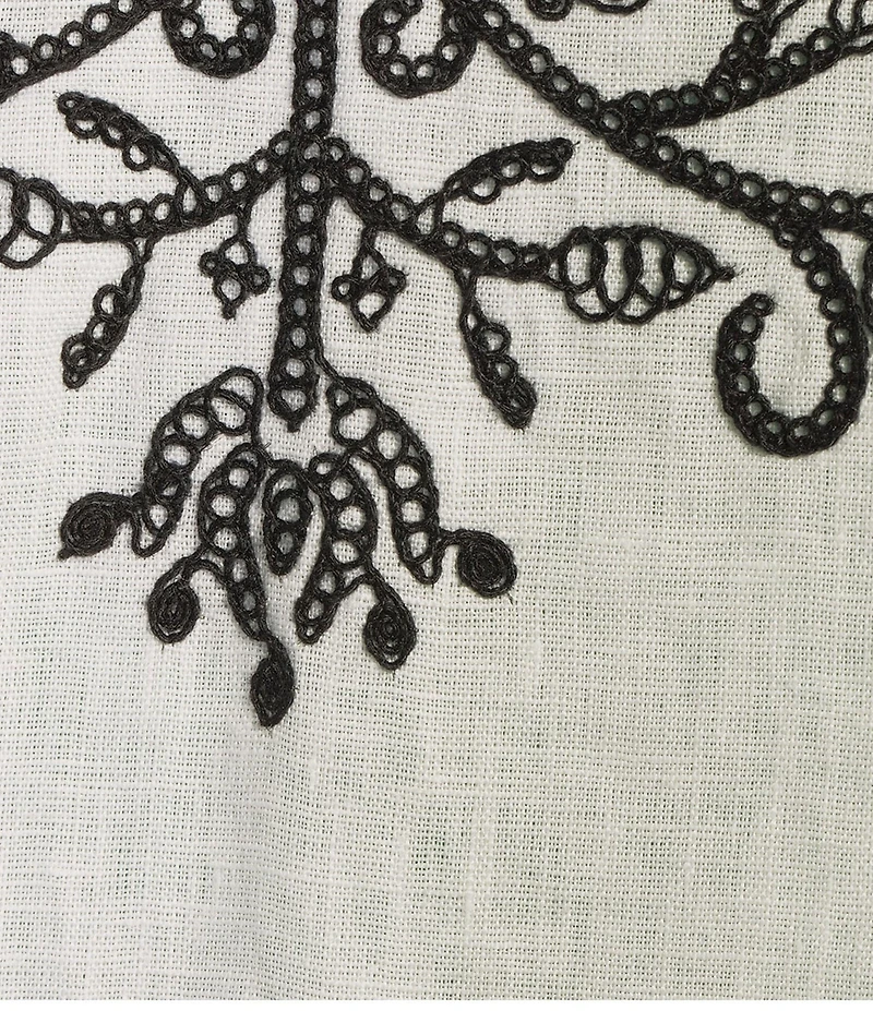 John Mark Linen Embroidered Split V-Neck 3/4 Sleeve Tunic