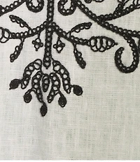 John Mark Linen Embroidered Split V-Neck 3/4 Sleeve Tunic