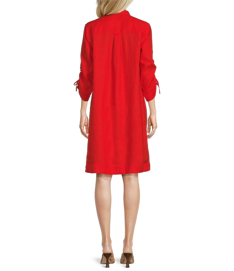John Mark Linen Point Collar 3/4 Cinched Sleeve Shirt Dress