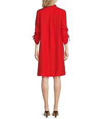 John Mark Linen Point Collar 3/4 Cinched Sleeve Shirt Dress