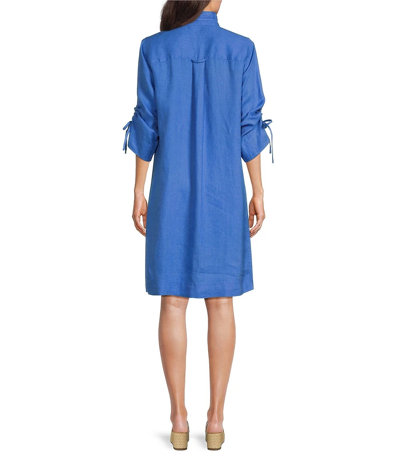 John Mark Linen Point Collar 3/4 Cinched Sleeve Shirt Dress