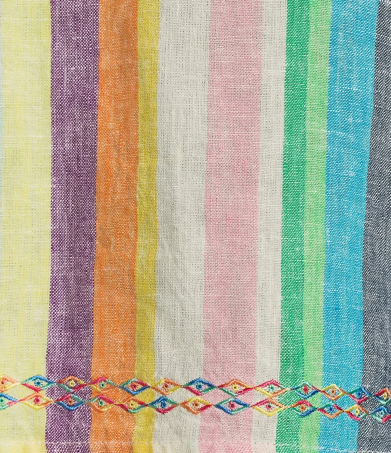 John Mark Linen Yarn-Dye Stripe Scoop Neck Short Flounce Sleeve Top