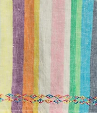 John Mark Linen Yarn-Dye Stripe Scoop Neck Short Flounce Sleeve Top