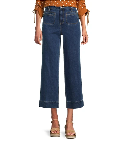 John Mark Mid Waist Wide Leg Patch Pocket Wide Leg Denim Pants