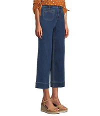 John Mark Mid Waist Wide Leg Patch Pocket Wide Leg Denim Pants