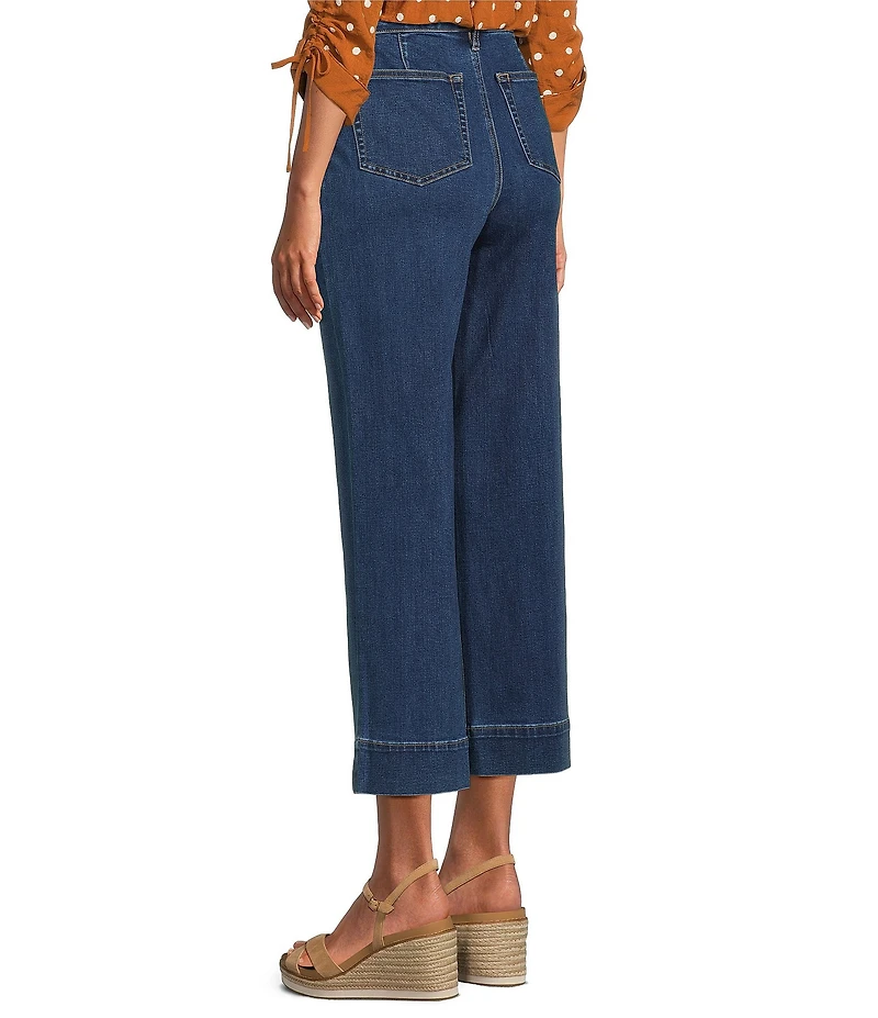 John Mark Mid Waist Wide Leg Patch Pocket Wide Leg Denim Pants