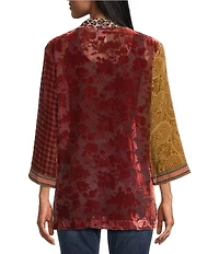 John Mark Mix Burnout Rhinestone Detail Open Front 3/4 Sleeve Kimono