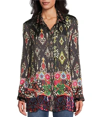 John Mark Mix Media Velvet Burnout Point Collar Long Sleeve Tunic