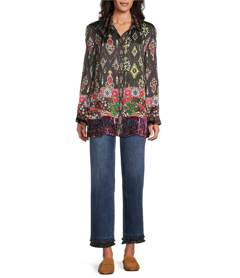 John Mark Mix Media Velvet Burnout Point Collar Long Sleeve Tunic