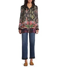 John Mark Mix Media Velvet Burnout Point Collar Long Sleeve Tunic