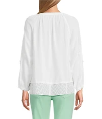 John Mark Mixed Eyelet Y-Neck 3/4 Sleeve Top