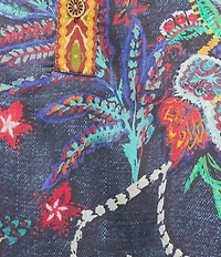 John Mark Multi Mixed Floral Paisley Print Button Up Y-Neck 3/4 Sleeve Tunic