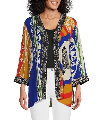 John Mark Multi Print Open Front 3/4 Sleeve Kimono