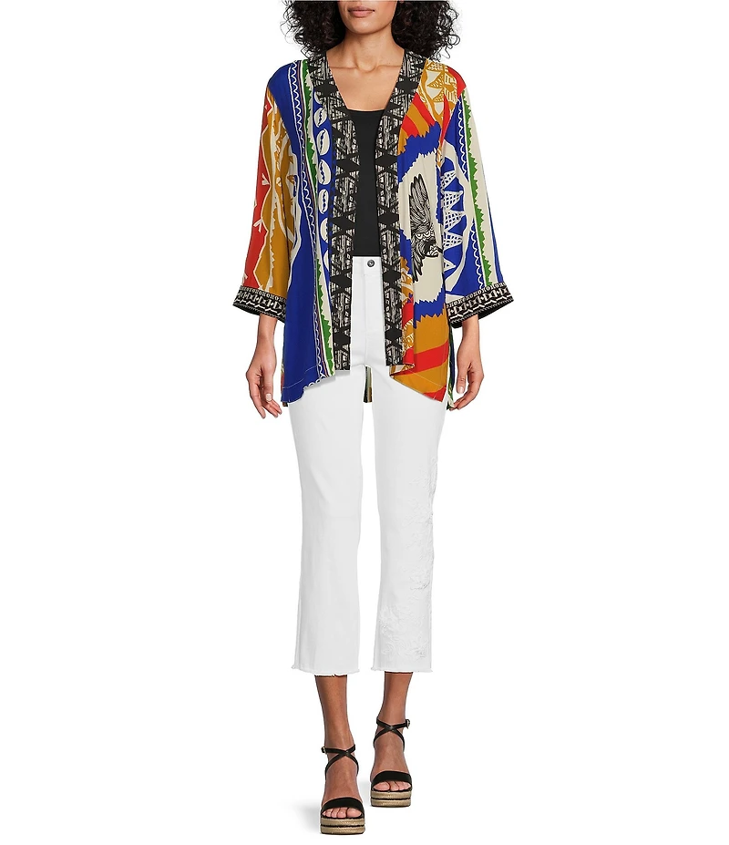 John Mark Multi Print Open Front 3/4 Sleeve Kimono
