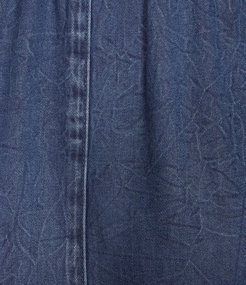 John Mark Petite Size Denim Smocked Waist Ruffle Frayed Hem Midi Skirt