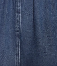 John Mark Petite Size Denim Smocked Waist Ruffle Frayed Hem Midi Skirt