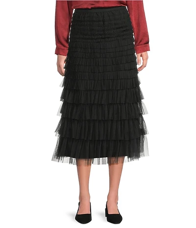 John Mark Petite Size A-Line Tiered Tulle Pull-On Skirt