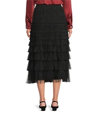 John Mark Petite Size A-Line Tiered Tulle Pull-On Skirt