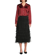 John Mark Petite Size A-Line Tiered Tulle Pull-On Skirt