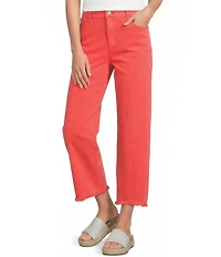 John Mark Petite Size Denim Wide Leg Raw Hem Crop Jeans