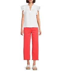 John Mark Petite Size Denim Wide Leg Raw Hem Crop Jeans