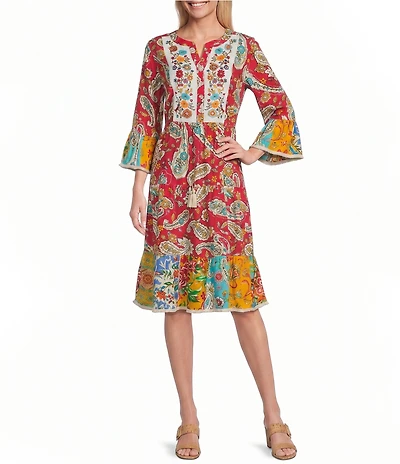 John Mark Petite Size Embroidered Allover Multi Floral Shift Dress