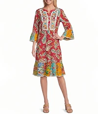 John Mark Petite Size Embroidered Allover Multi Floral Shift Dress