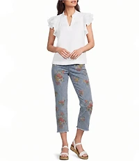 John Mark Petite Size Embroidered Floral Flare Crop Jeans