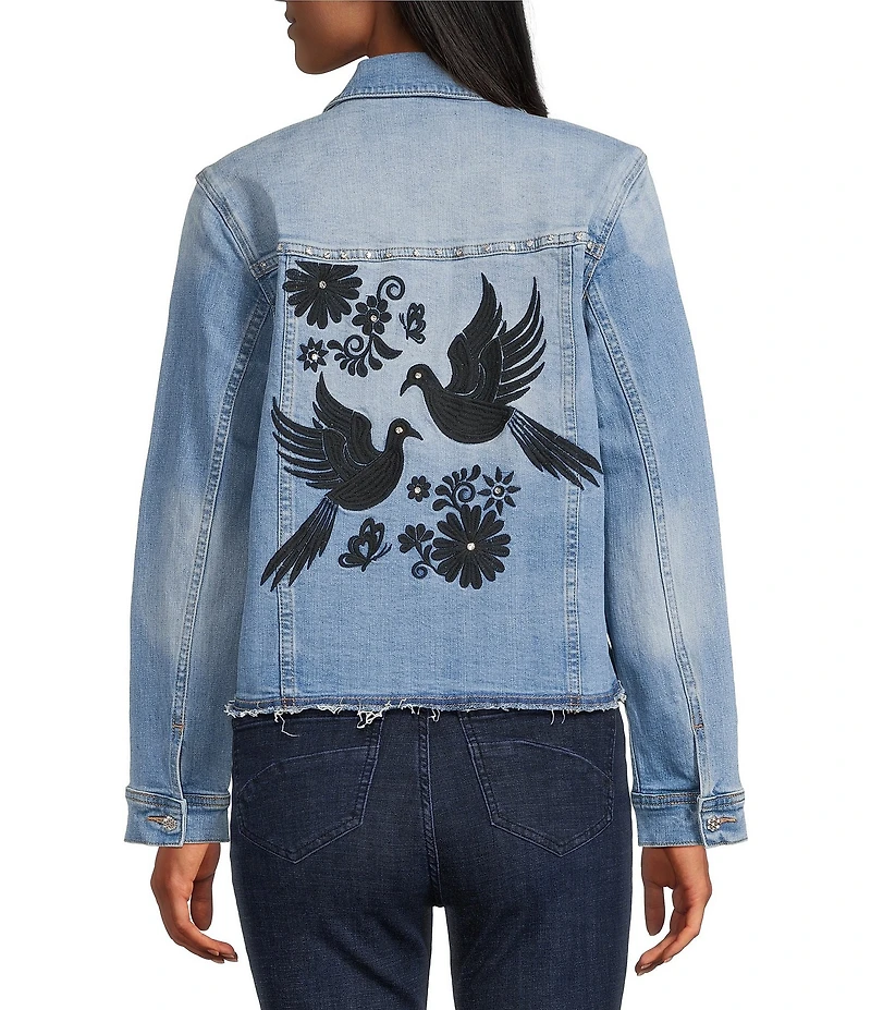 John Mark Petite Size Floral Embroidered Notch Collar Long Sleeve Button-Front Jacket