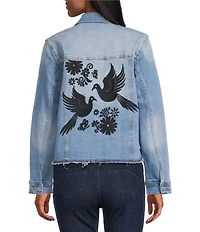 John Mark Petite Size Floral Embroidered Notch Collar Long Sleeve Button-Front Jacket