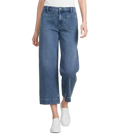 John Mark Petite Size High Rise Patch Pocket Wide Leg Jeans