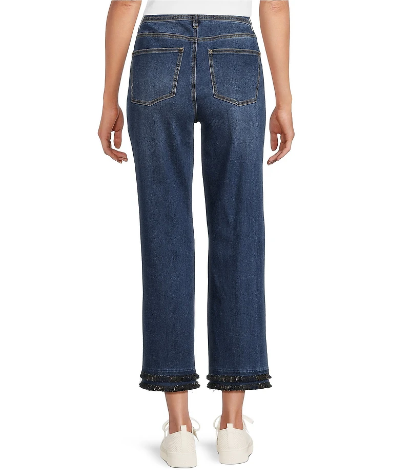 John Mark Petite Size High Rise Tiered Fringe Hem Crop Jeans