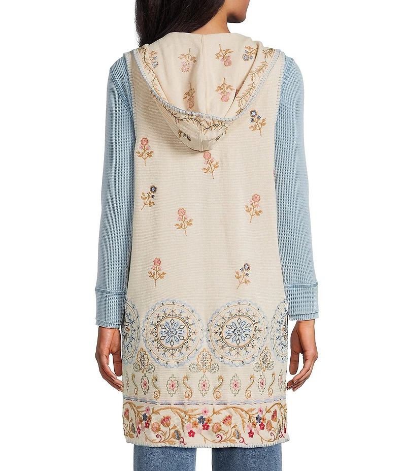 John Mark Petite Size Multi Floral Mandala Embroidery Open-Front Hooded Jacket