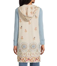 John Mark Petite Size Multi Floral Mandala Embroidery Open-Front Hooded Jacket