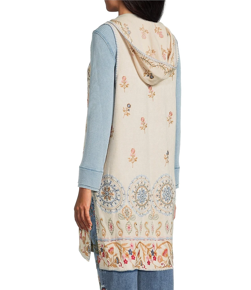 John Mark Petite Size Multi Floral Mandala Embroidery Open-Front Hooded Jacket