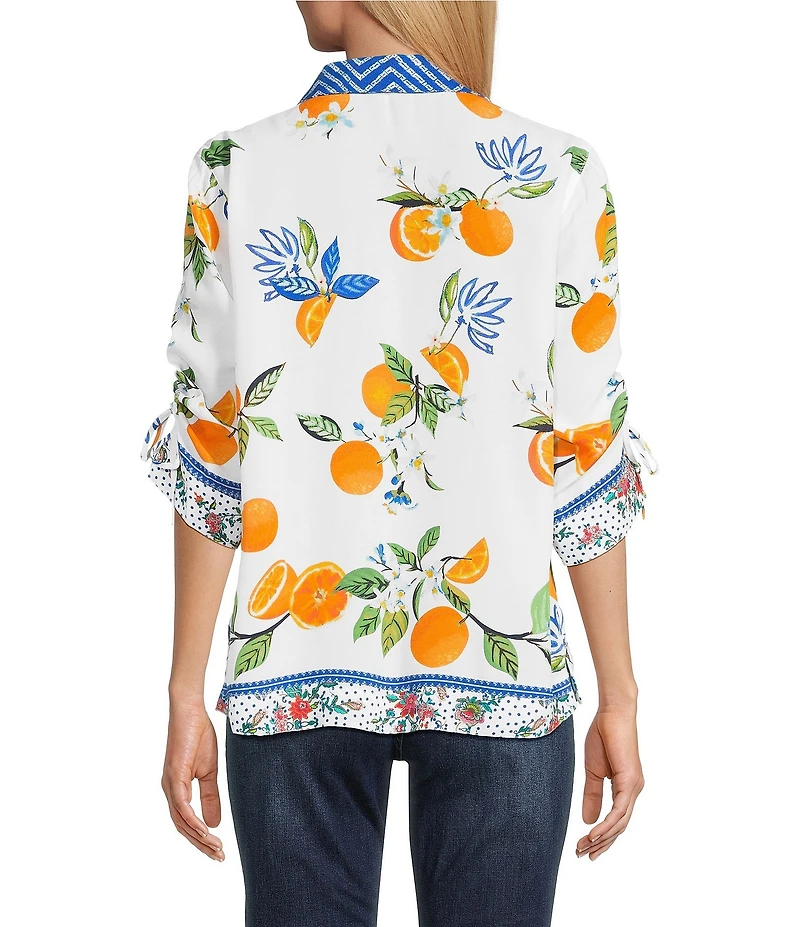 John Mark Petite Size Printed Wire Neck 3/4 Cinch Tie Sleeve Tunic