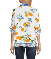 John Mark Petite Size Printed Wire Neck 3/4 Cinch Tie Sleeve Tunic