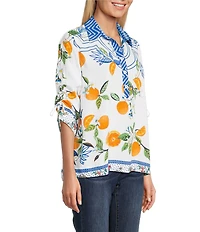 John Mark Petite Size Printed Wire Neck 3/4 Cinch Tie Sleeve Tunic